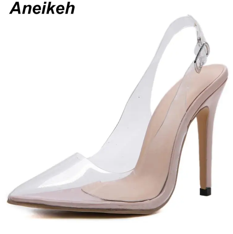 Aneikeh/Новинка; женские туфли-лодочки; коллекция года; прозрачные пикантные вечерние туфли на очень высоком каблуке с острым носком и пряжкой; туфли-лодочки на тонком каблуке - Цвет: Apricot