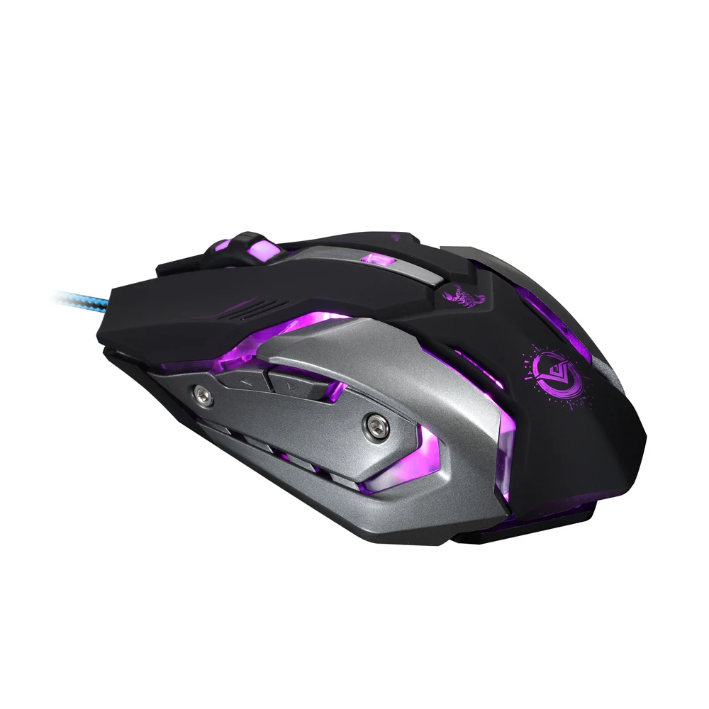 RAJFOO 4 Colors Gaming Mouse Ajustable 3200DPI 6 Buttons Optical Macro USB Mouse