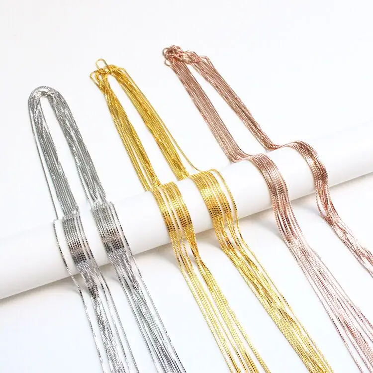 

S925 Sterling Silver Box Design Chain in Silver/Gold/Rose Gold Color Italian Box Chain silver Necklace 6Pcs/Lot