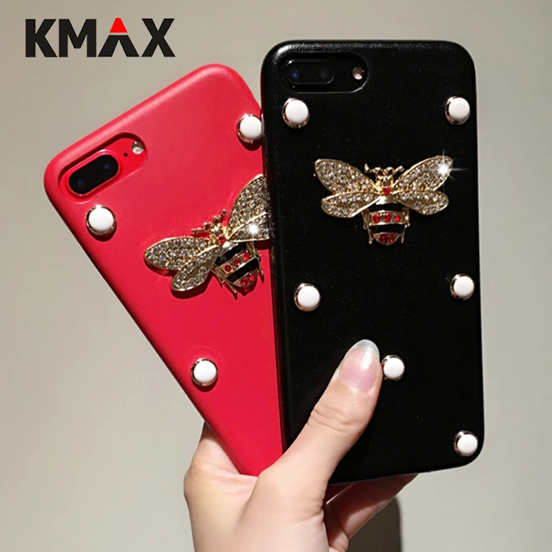 Мягкие кожаные для телефона Чехлы KMAX Bee iPhone X XS 7 Plus 6 6S 8 Блестящий Изысканный