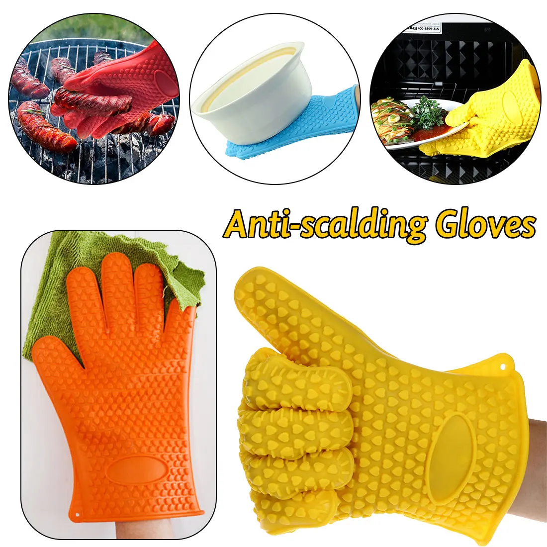 1Pcs/2Pcs Kitchen Bakery Heat Resistant Silicone Glove Cooking Baking BBQ Oven Pot Holder Mitt Kitchen Gadgets