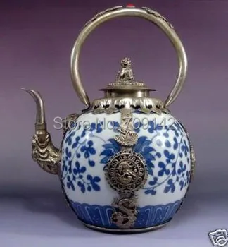 

Decoration crafts art Rare Asian china Silver Teapot PORCELAIN Tibet monkey teapot with dragon Tibet Miao Antique Old Silver
