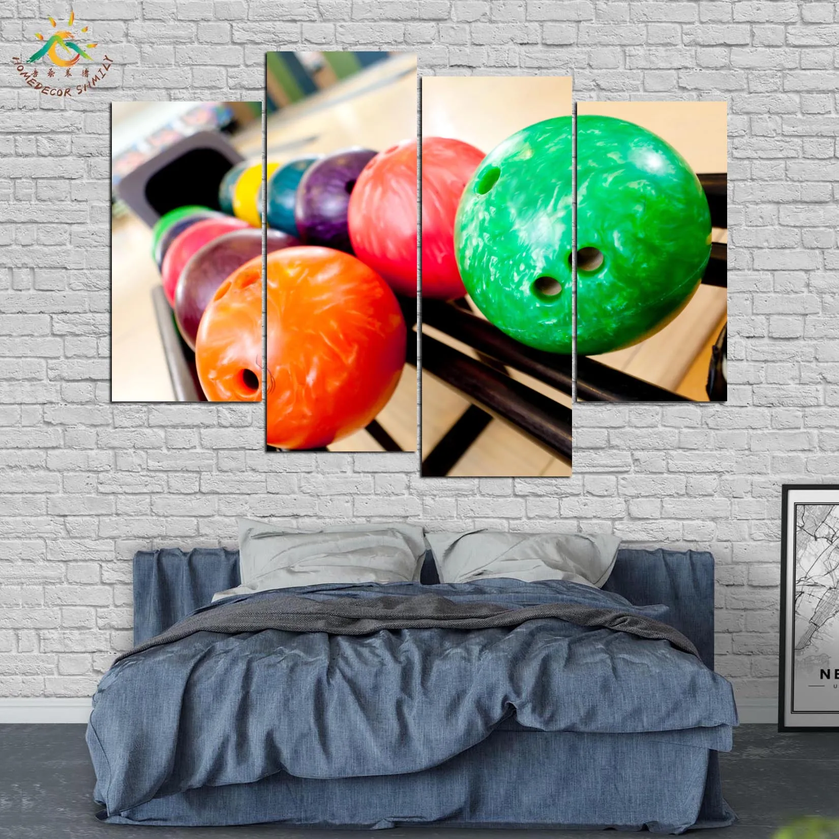 البولينج كرات رف الرسم على لوحات القماش الجدارية الملصقات والمطبوعات الزخرفية الصورة الديكور المنزل لغرفة المعيشة 4 قطع
