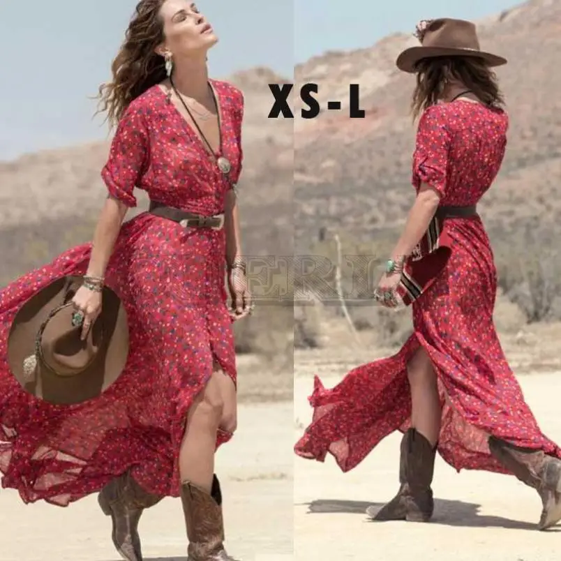 

KANCOOCUERLY dress new high quality fashion Boho Summer Chiffon Floral Party Beach Long Maxi Dress Printed dress women ap25