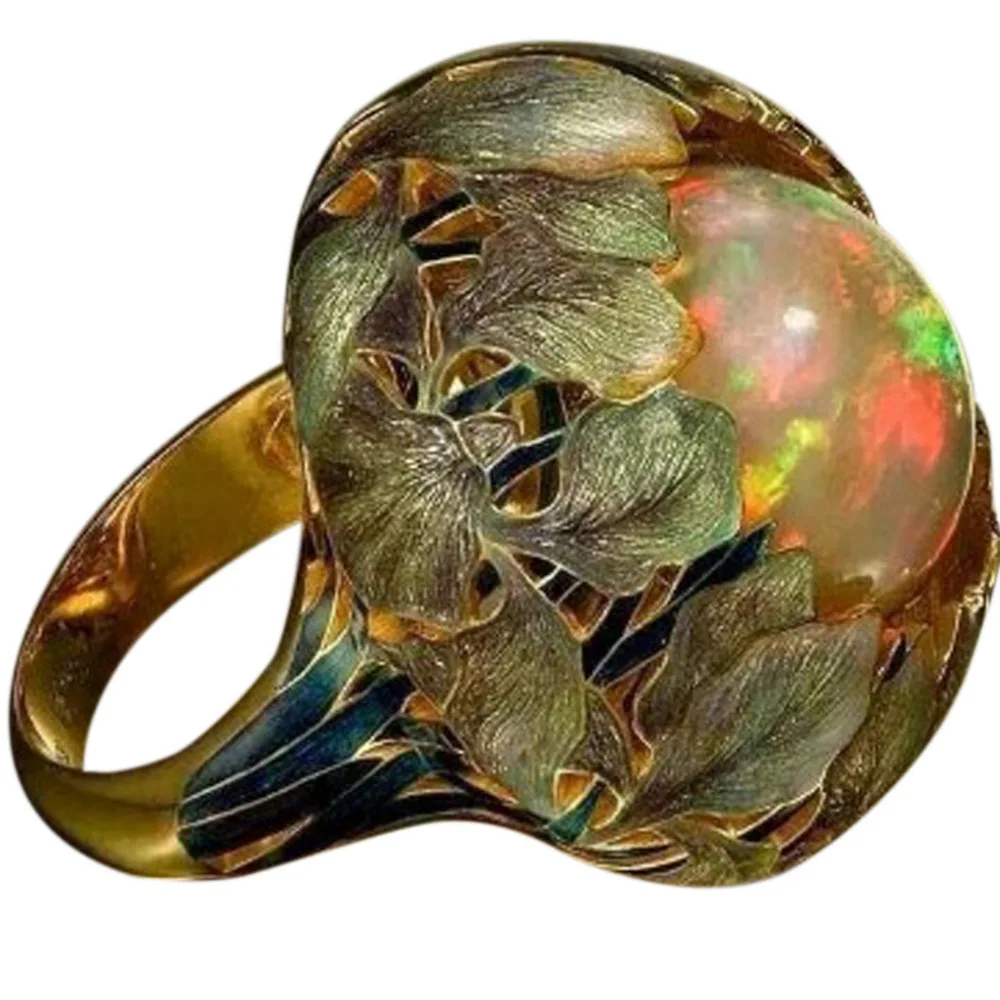 

2019 Fashion Lady European And American Women's Color Opal Ring Exaggerated Personality Ring elegant part 0423