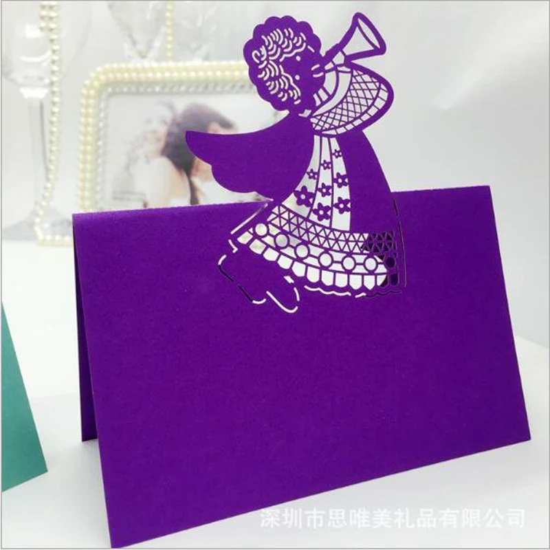 10 Colors 50pcs Angel Laser Cut Table Name Place Cards Favor Table Name Message Setting Card Wedding Birthday Party Supplies (5)