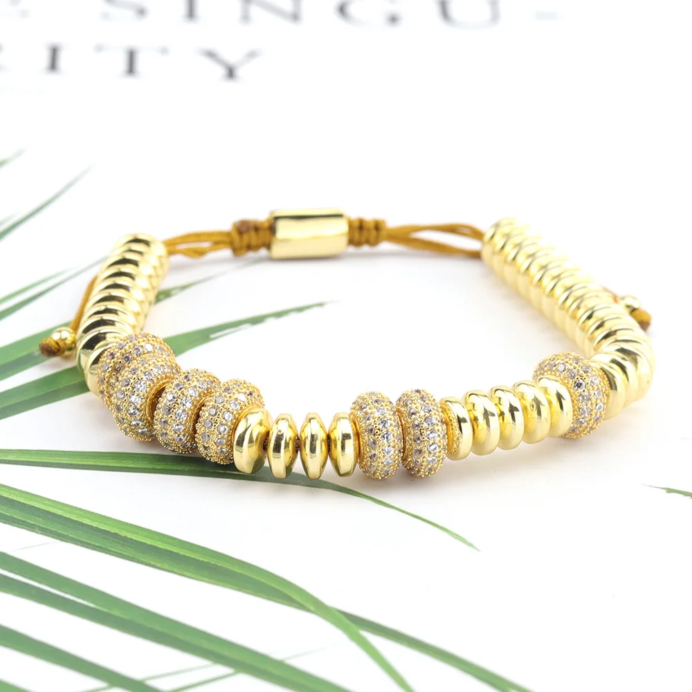 Luxury CZ Flat Ball Bracelet CZ Ball Charm Bracelet Hematite Braided Adjustable Handmade Men Bracelets Bangles For Women Jewelry