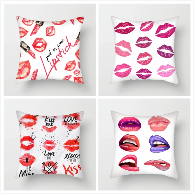 

Fuwatacchi Cute Makeup Style Cushion Cover Lips Lipstick Heels Printed Pillow Cover Girls Decorative Pillows For Sofa Car 2019