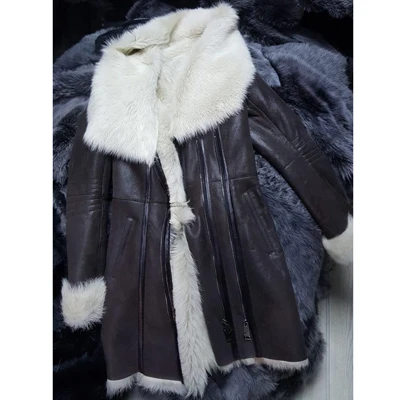 Женская куртка из турецкой овчины Тоскана Женская длинная шуба женская зимняя теплая куртка - Цвет: Black-5