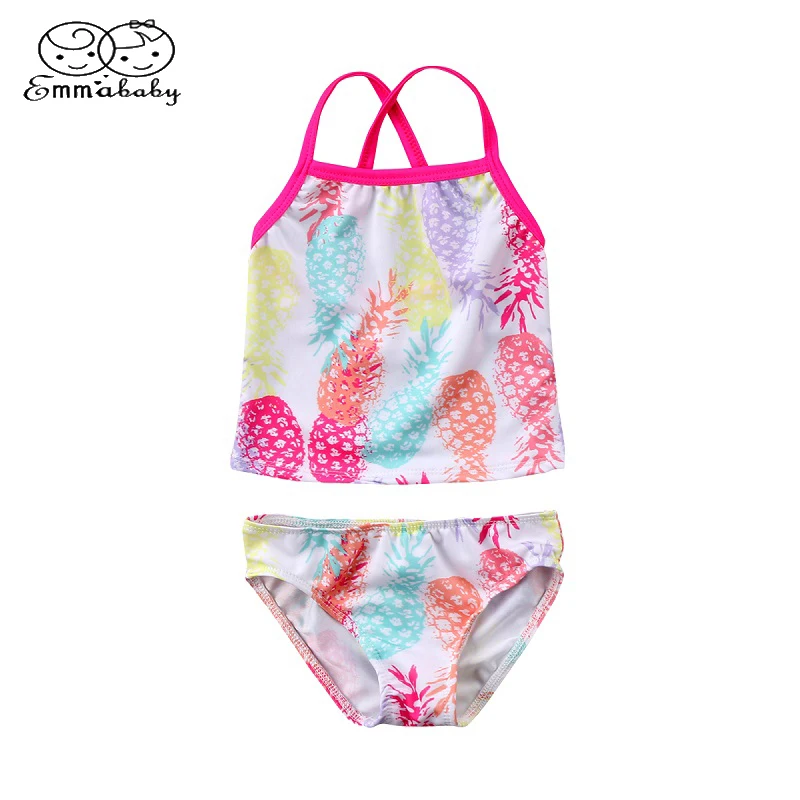 

Emmababy 2018 New Kids Baby Girls Small Pineapple Suspender Swimmer Bather Swimwear Pool Shorts Cute Beach Summer Set Clothing
