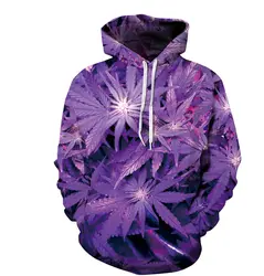 Бесплатная доставка 2017 Осень/зима мода новый стиль толстовки 3D печать фиолетовый листья хип-хоп рок толстовки с капюшоном пару моделей