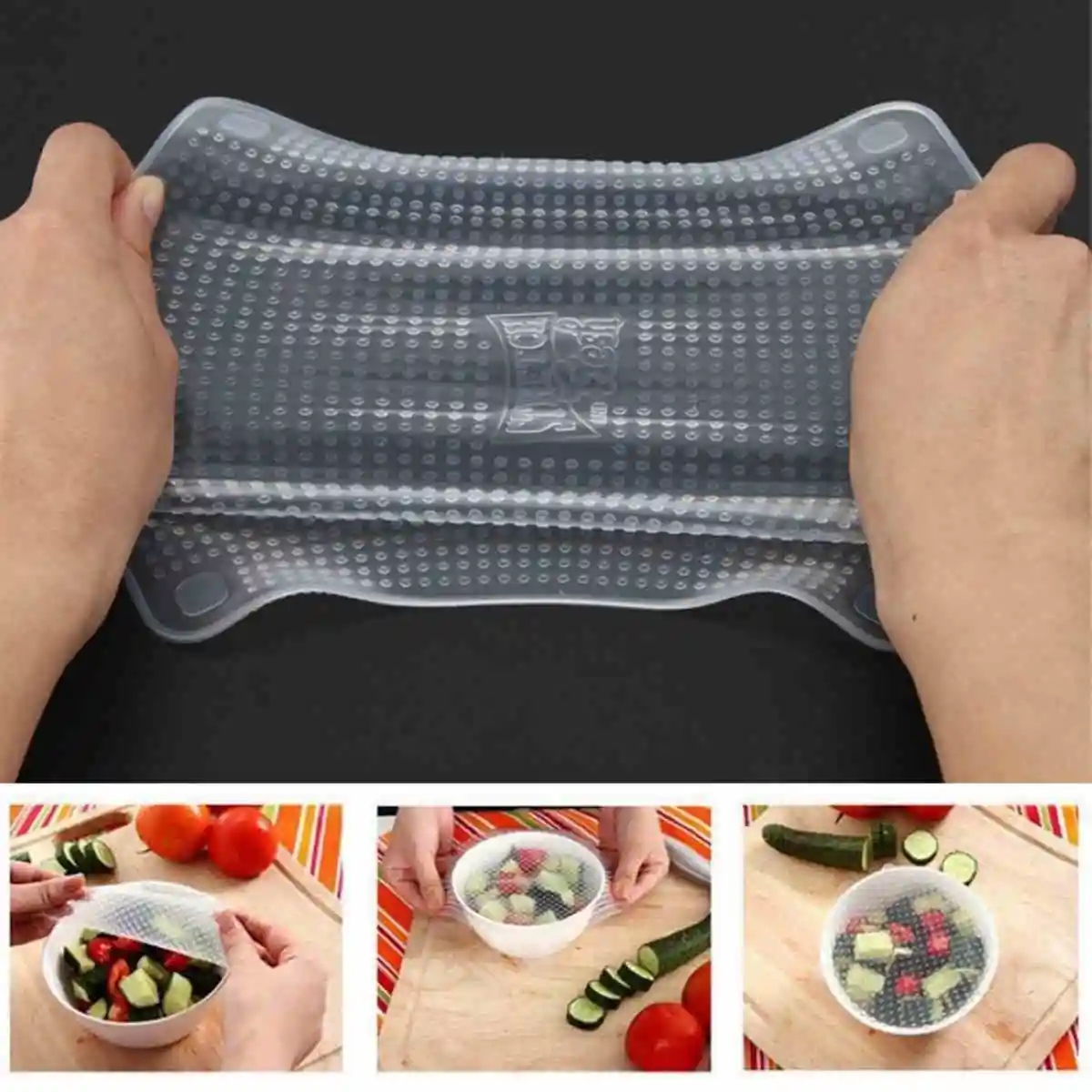 4pcs 1 set  Reusable Clear Stretch Fresh Food Wraps Seal Cover Kitchen Accessories Tool