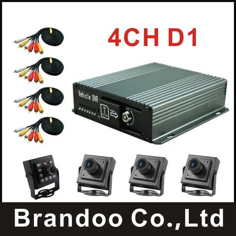 Cheap DIY 4 channel CAR DVR kit with 4 cameras and video cables for taxi bus