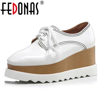 

FEDONAS 2019 New Spring Autumn Wedges High-heeled Pumps Sexy Platforms Pumps Corss-tied Round Toe Casual Shoes Woman