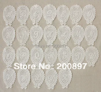 

Wholesale handmade water soluble 26 letters embroider patch 4.2*6.4cm beige color DIY lace decoration letter 3sets/lot