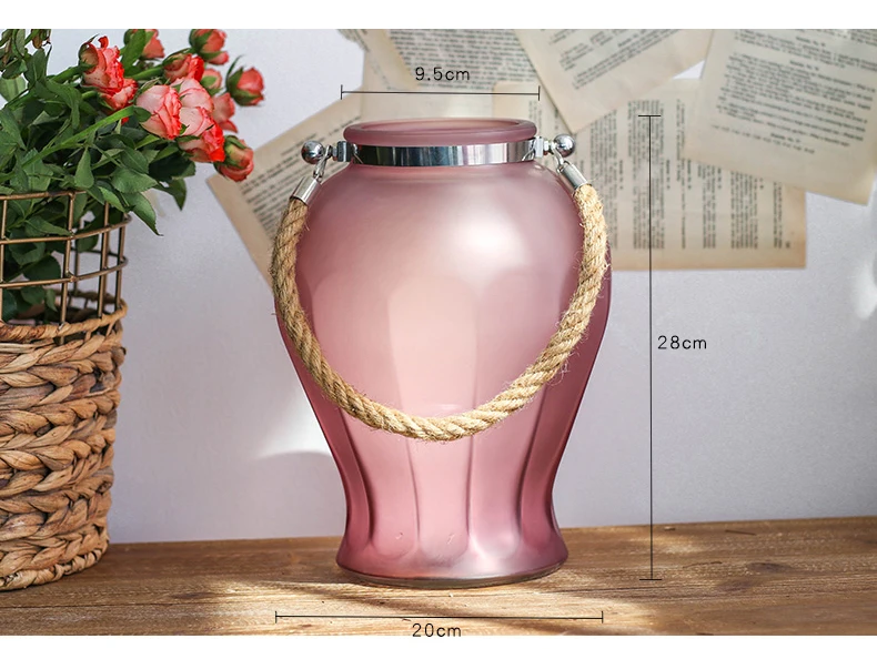 Стеклянный Декор для дома украшение вазы винтажная ваза модная матовая стеклянная ваза для цветов гостиная украшение ваза с пеньковой веревкой