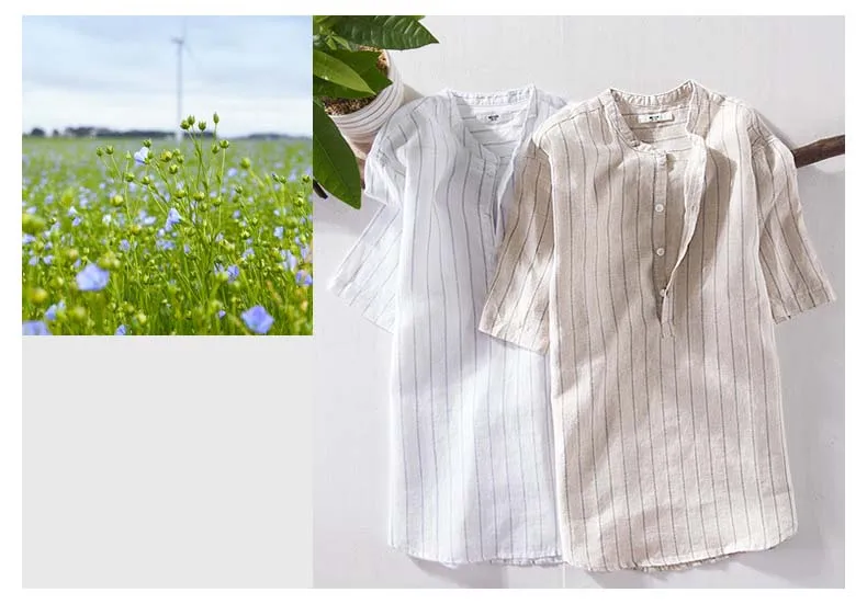 Новая брендовая мужская льняная рубашка в полоску с короткими рукавами, Тонкая Повседневная льняная рубашка, мужские летние белые рубашки, мужские рубашки