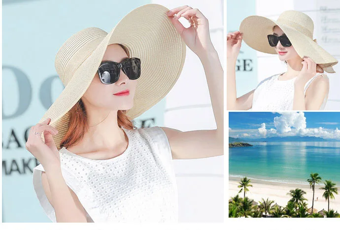 Дамские летние шляпы, элегантные соломенные шляпы с бантом для женщин, для морского отдыха, складная шляпа от солнца UPF50, широкополая шляпа от солнца, козырек, Chapeau Femme