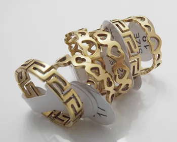 

Wholesale 40 pcs fashion Golden love design hollow cut flowers Stainless Steel Rings Lady ring