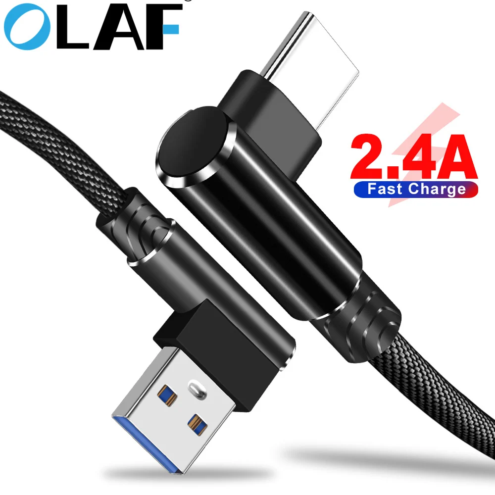 

OLAF 90 Degree USB Cable For iPhone Xs Max 2.4A Fast Charging Data Micro USB Type C Cable For Samsung S9 S8 Mobile Phone Cables