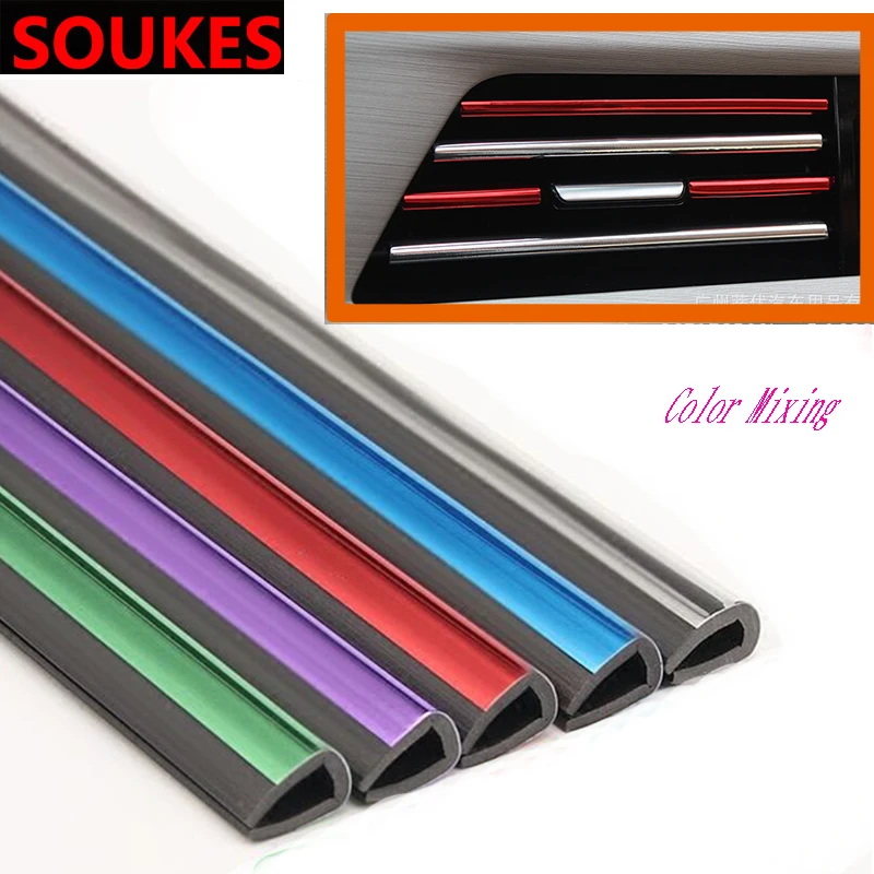 

2pc Color Mixing Car Moulding Air Outlet Grille Strip For Ford Focus 2 3 1 VW Passat B6 B5 B7 B8 Touran Toyota Avensis Mazda 3 6