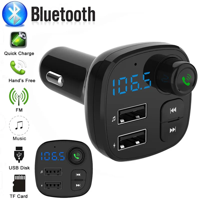 

Wireless Car FM Transmitter Mp3 Player Bluetooth Handsfree Calling Support TF Card /U Disk Music Play Dual USB Charging 30A20