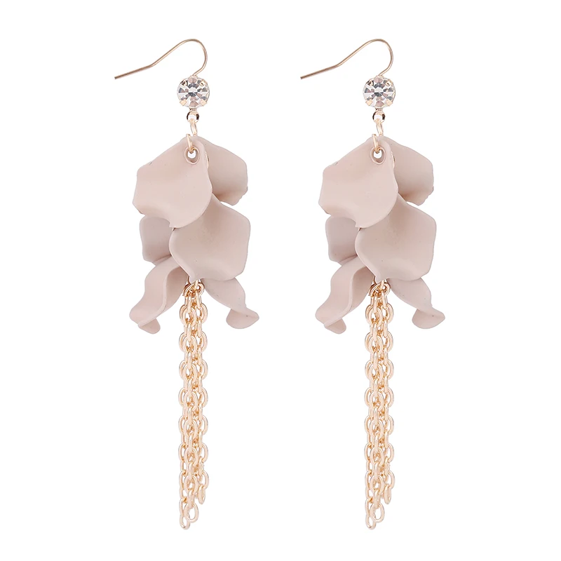 Elegant 6 Color Flower Petal Drop Earrings Alloy Chain Long Tassel