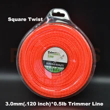 3.0mm 0.120″X 0.5LB Twist Square Shape Orange Color Brush Cutter Grass Trimmer Nylon Line Wire