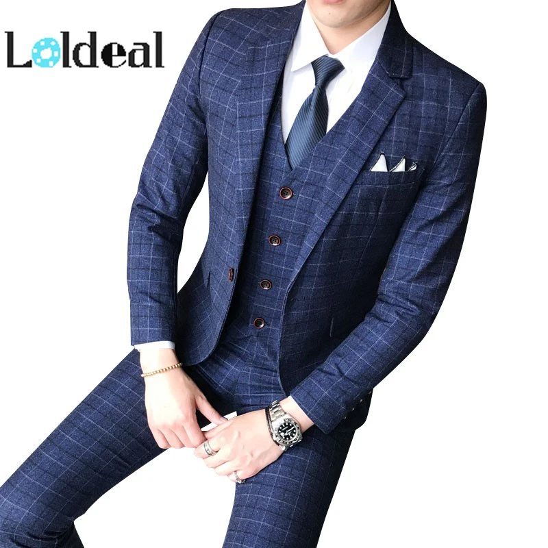 Loldeal Male Formal Business Plaids Suit for Men's Fashion Boutique Plaid Wedding Dress Suit ( Jack - 32980159884