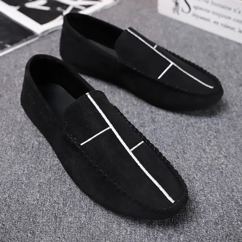 

LAISUMK Men Casual Suede Loafers Black Solid Leather Driving Moccasins Gommino Slip on Men Formal Loafers Shoes Male Loafers