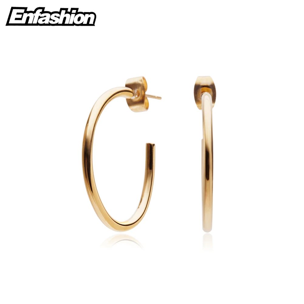 

Enfashion Graphic Hoop Earrings Gold color Thin Line Earings Stainless Steel Circle Earrings For Women Jewelry Wholesale