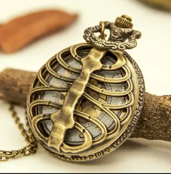 

Vintage bones Bronze quartz gold surface Hollow out men students gift Good quality Necklace pocket watches