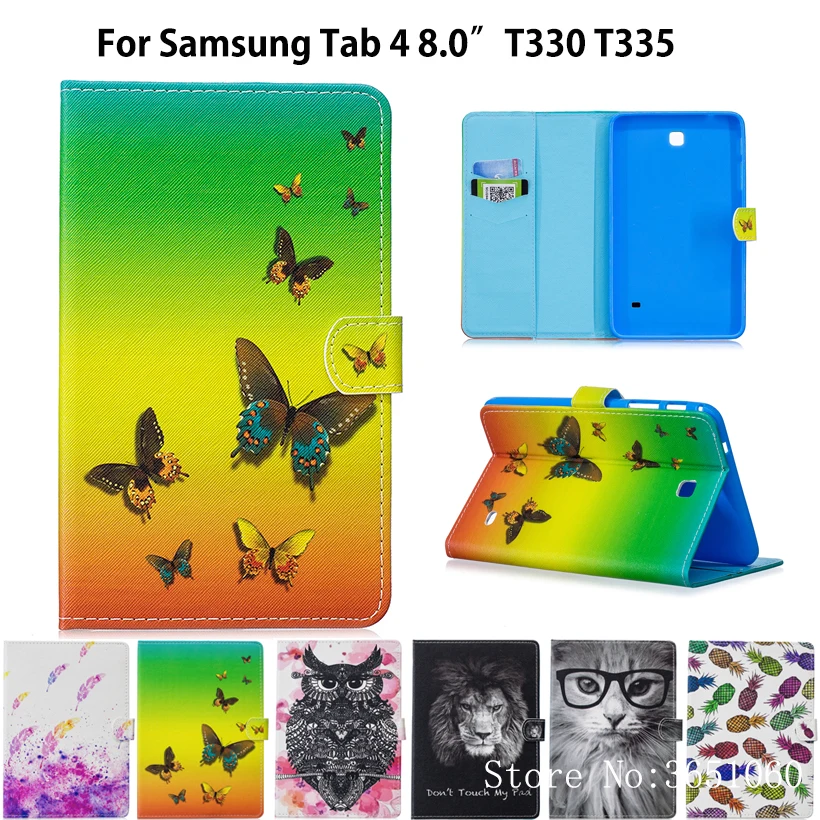 

Case Funda For Samsung Galaxy Tab 4 8.0 T330 T331 T335 SM-T330 8.0" Cover Fashion Animal Painted Tablet Stand Capa Skin Sehll