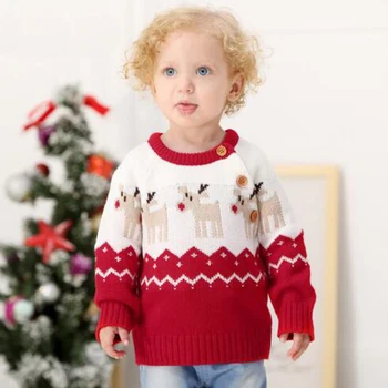 

Baby Girls Sweaters Christmas Winter New Boy Long Sleeve Knitted Clothes Kids Autumn Cartoon Elk Sweater For Girls Pullover