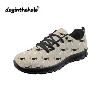 

doginthehole Flat Shoes Women Wire Fox Terriers Dog Printing Fashion Sneakers Ladies Lace-up Mesh Shoes for Females Footwear