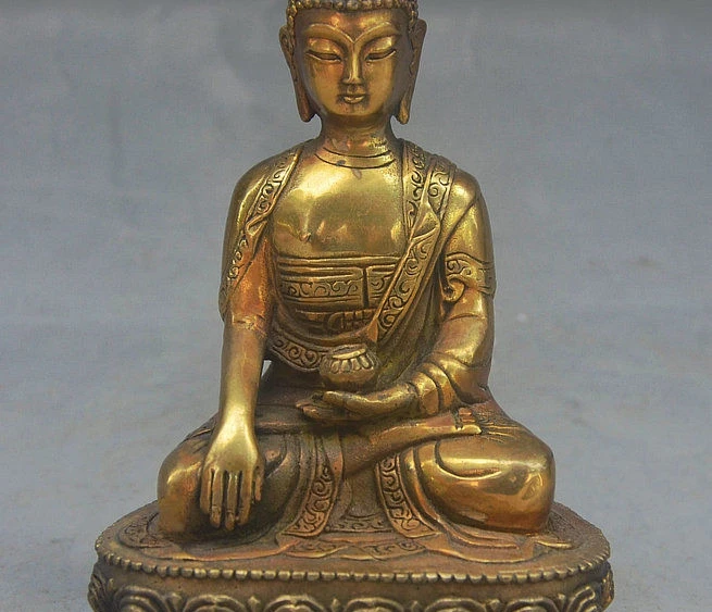 

5" China Buddhism Temple Bronze Sakyamuni Shakyamuni Tathagata Holde Jar Statue