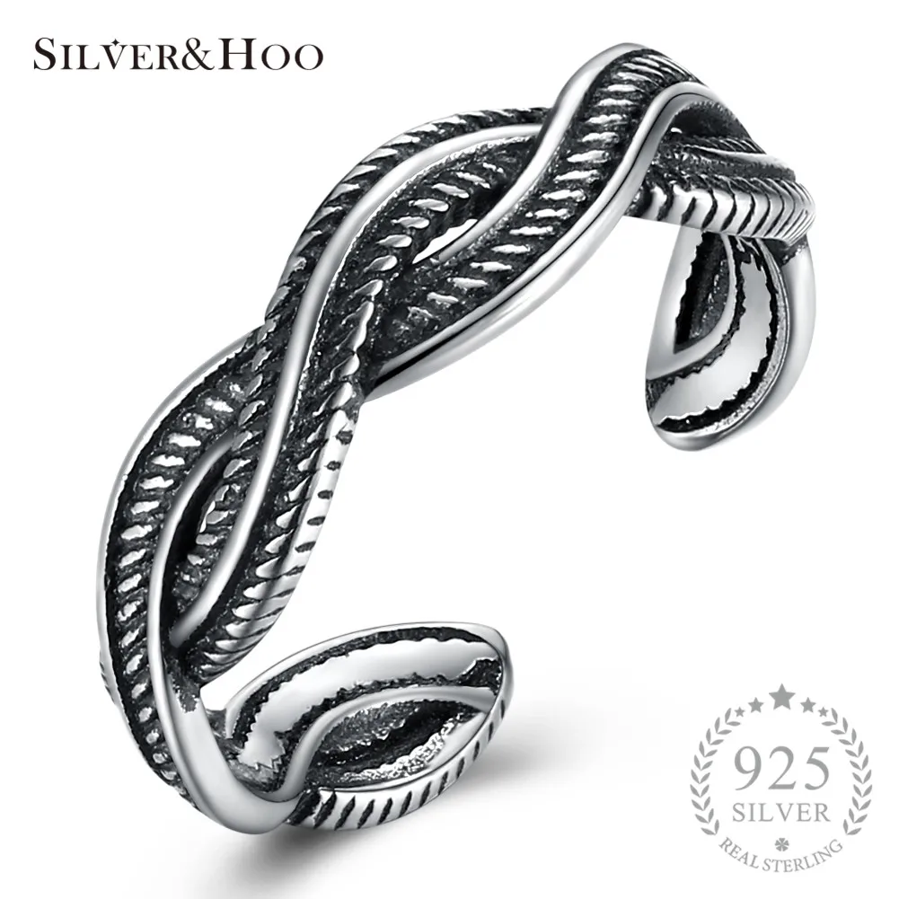 SILVERHOO 925 пробы серебро плетеное, украшенное кольцо с четкими CZ аутентичные переплетенное кольцо для Для женщин Fine Jewelry Бесплатная Размеры