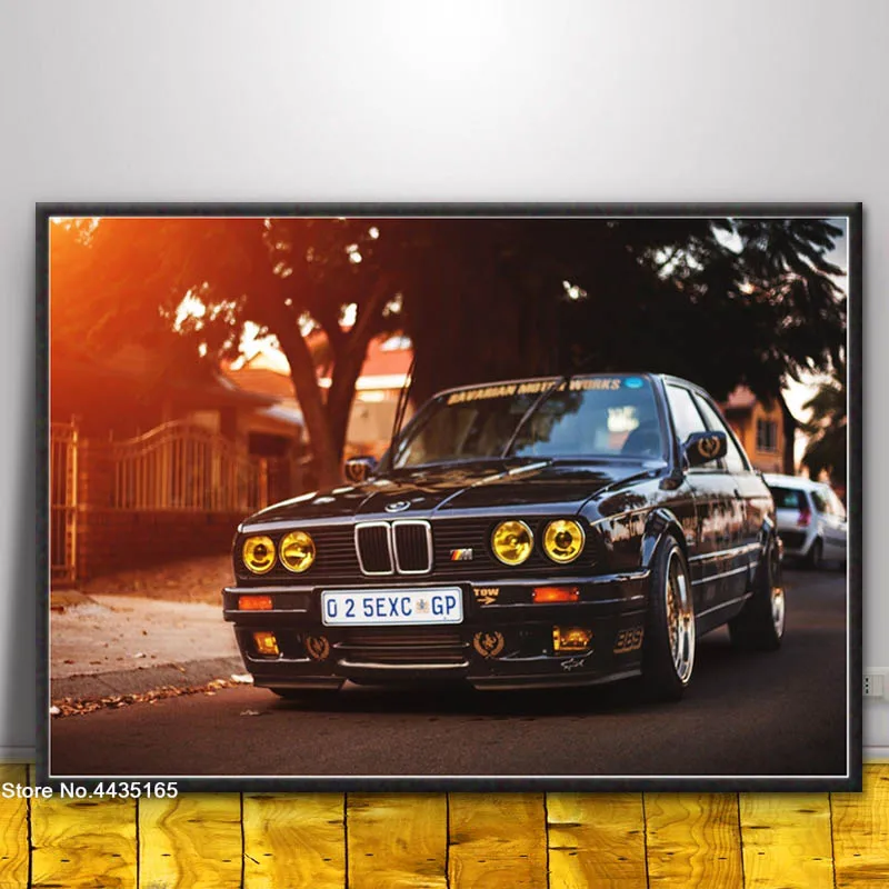 Постеры и принты BMW E30 серия супер гоночный автомобиль плакат настенный арт Картина Холст Живопись Художественная печать для современной комнаты домашний декор - Цвет: Цвет: желтый