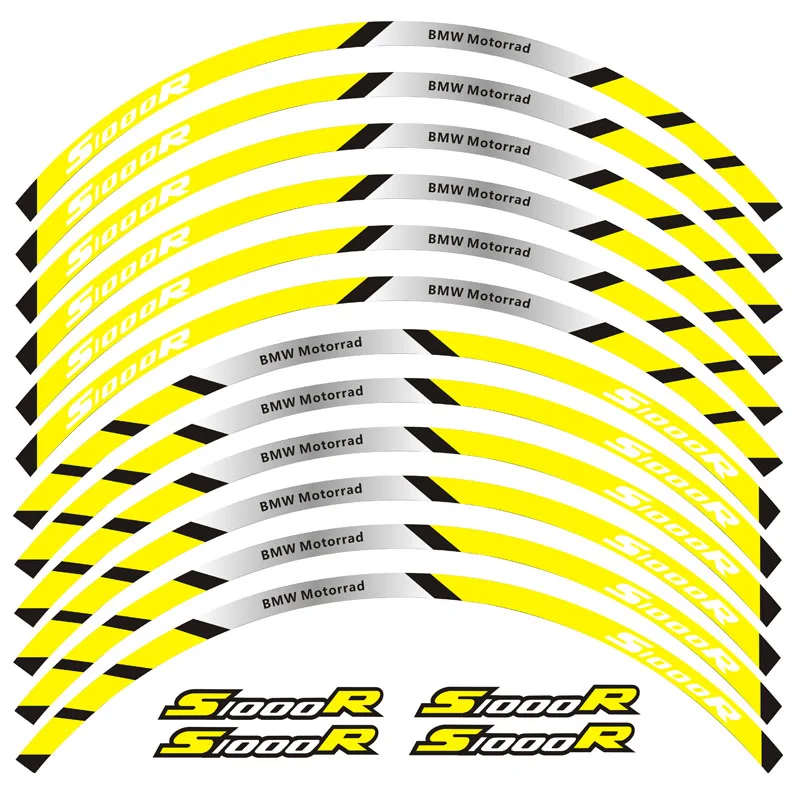 Высокое качество Мотоцикл Передние и задние колеса край внешний обод Стикеры светоотражающие полосы колеса наклейки для BMW S1000R - Цвет: A yellow
