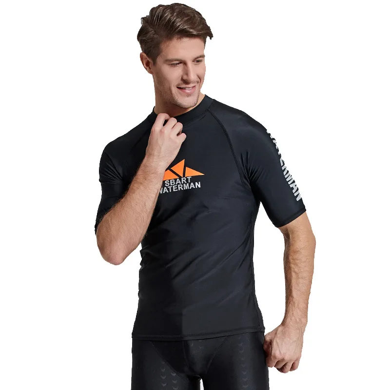 Sbart Men's Surf Rash Guards Short Sleeve Diving Suit Anti-UV Swimming Surfing Snorkeling Beach Swimsuit Male Quick-dry T-shirts