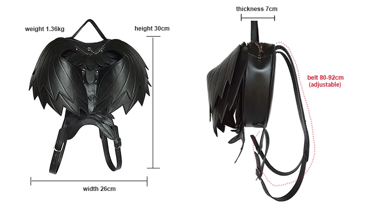 Крыло панк кожаный рюкзак для женщин темные модные сумки мужские черные Призрак Монстр Ретро Плечи сумка готический Прохладный 3D рюкзаки сумки