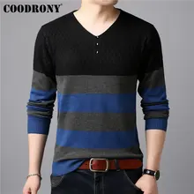 COODRONY хлопковый свитер с пуговицами и v-образным вырезом для мужчин, мужская одежда, осенне-зимний мягкий шерстяной пуловер для мужчин, Вязанная одежда с длинным рукавом B016
