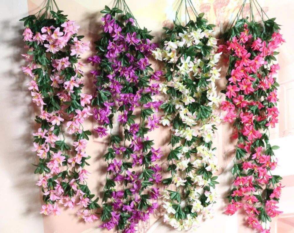 

2pcs Hanging Artificial Violet Flower Wall Ivy Garland Vine Greenery For Wedding Home Office Bar Decorative