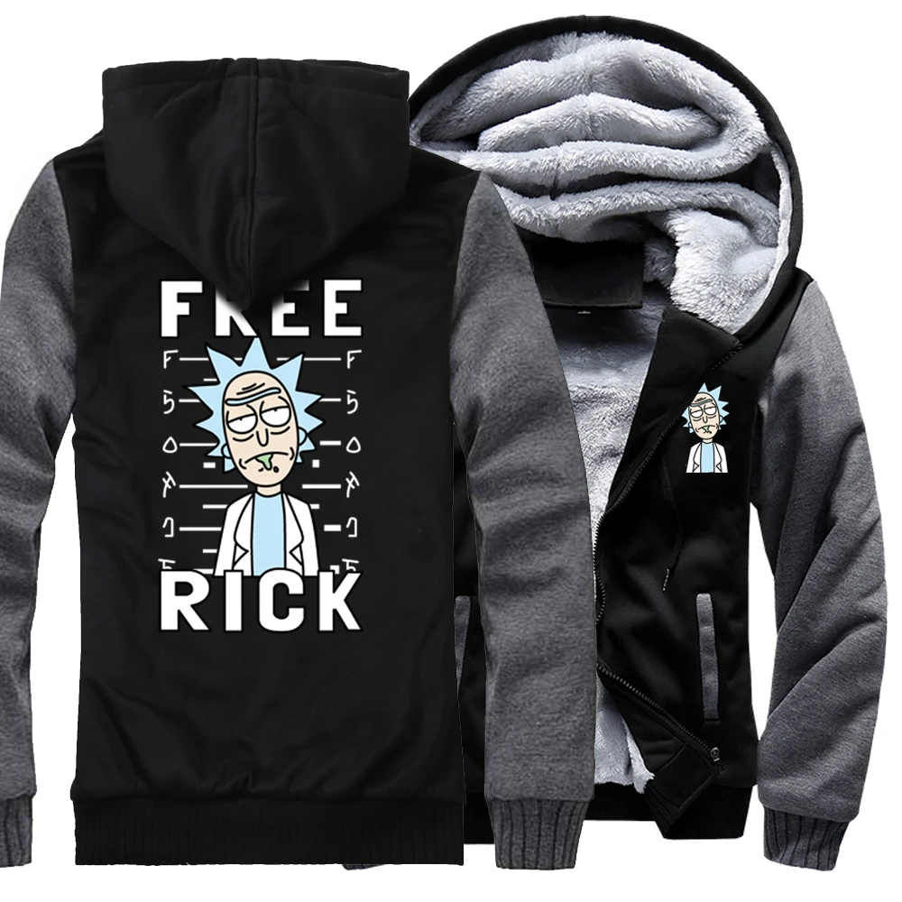

Men's Hoodies 2019 Winter Fleece Sweatshirt For Male Hoody Print FREE RICK Funny Fashion Jacket Sweatshirts Men Rick And Morty