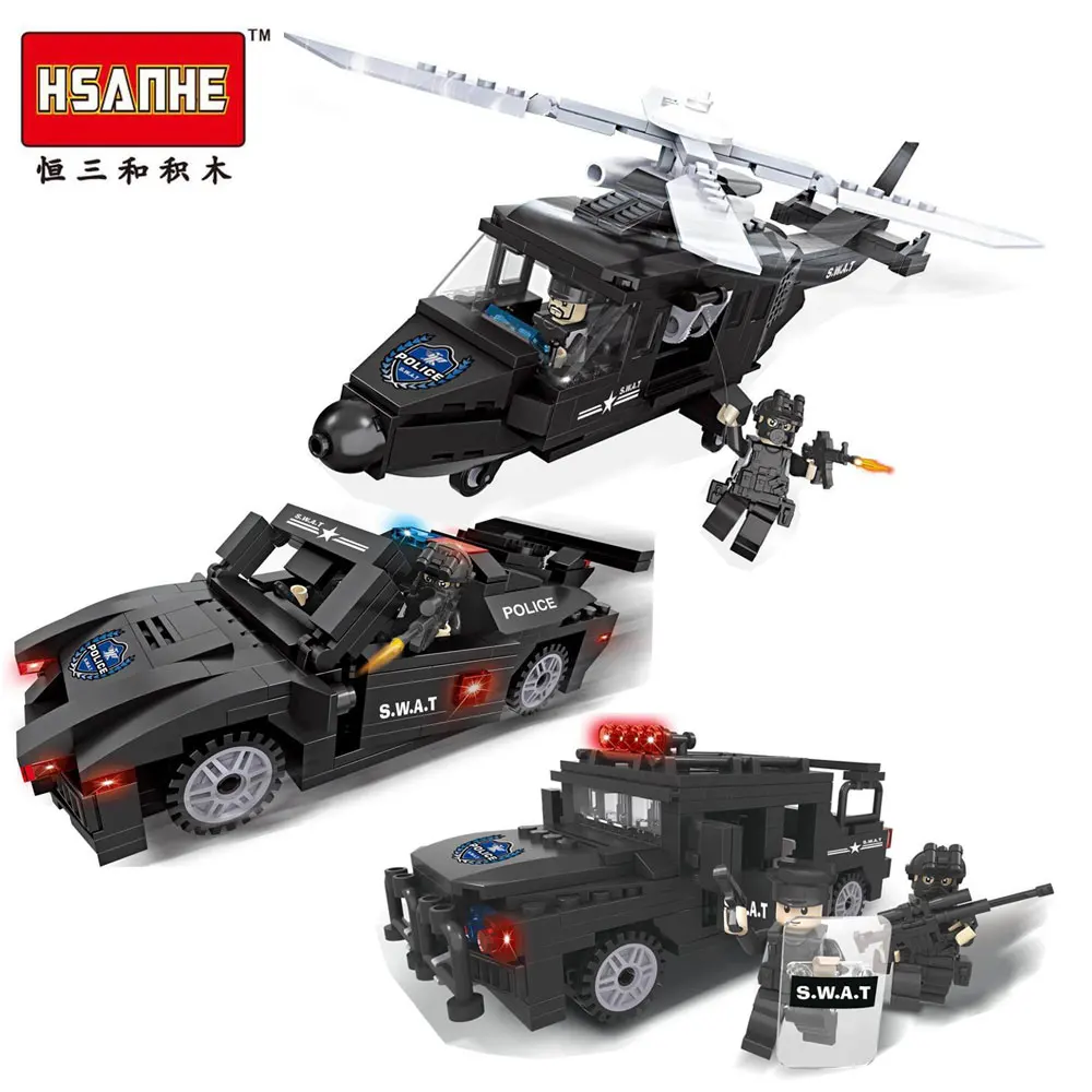 

KAZI Ship Helicopter Truck Armored Car SWAT Police With Weapon Series Building Block Brick Educational Toys For Children Gifts