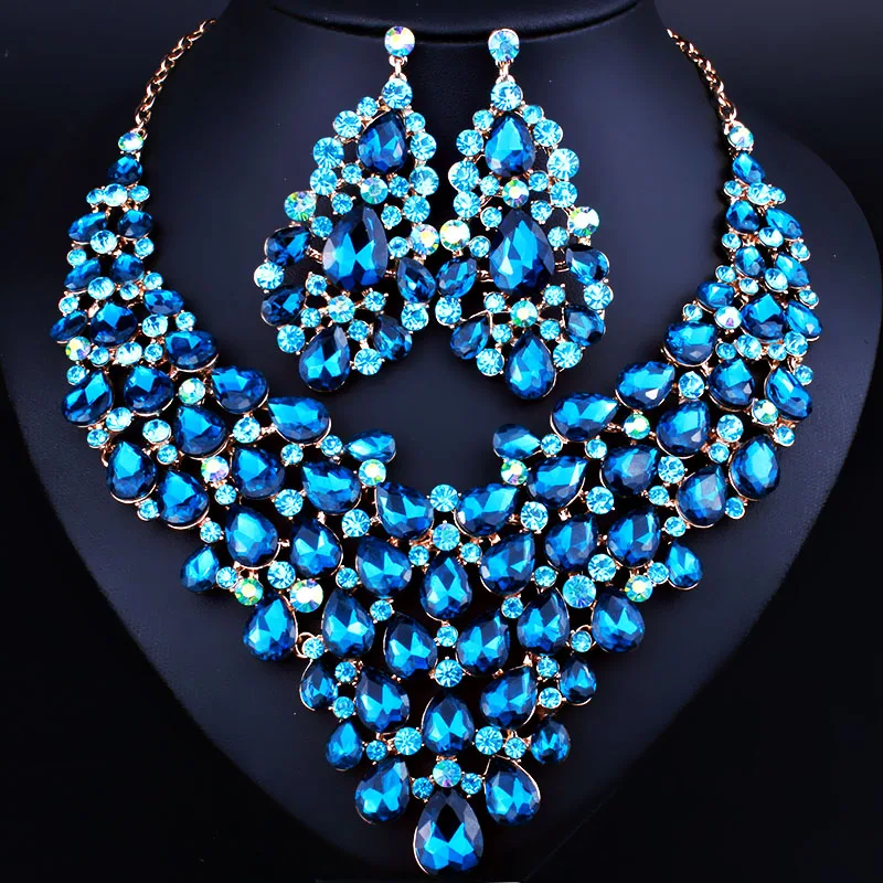 

Elegant Water Drop Statement Necklace Earrings for Women Fashion Indian Bridal Jewelry Sets