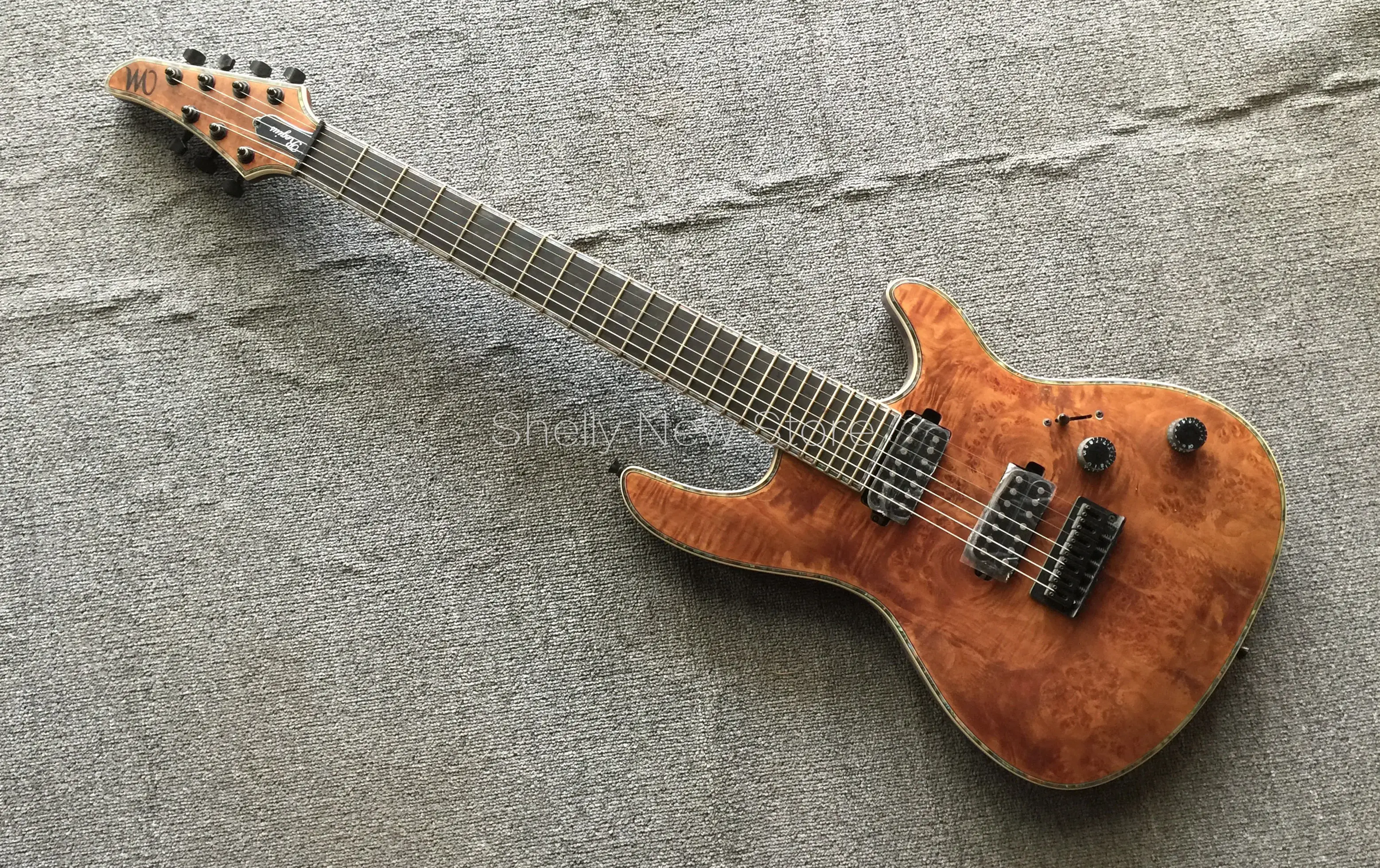 

Shelly new store factory custom burl maple body neck through Mayones Regius 7 Strings black locking tuners electric guitar