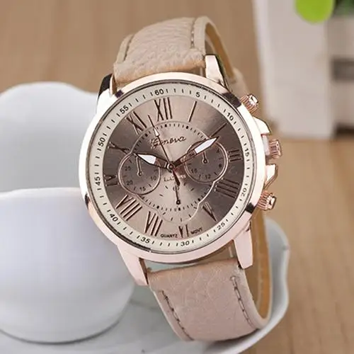 

Hot Women's Fashion Geneva Roman Numerals Faux Leather Band Quartz Wrist Watch Dropshipping