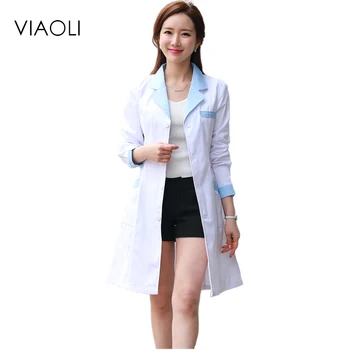 

Viaoli 2017 Long Sleeve Women Medical Coat Nurse Services Uniform Medical Scrub Clothes White Lab Coat Hospital Doctor Clothes