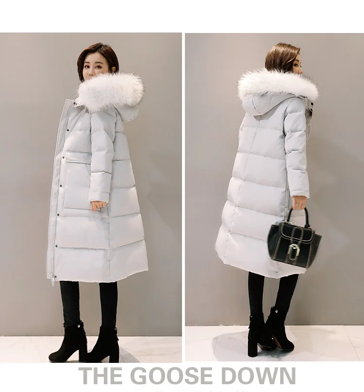 Теплая Женская куртка-пуховик на белом утином пуху, женские длинные парки, зимнее пальто, женская куртка с меховым воротником и капюшоном, Casacos LY597